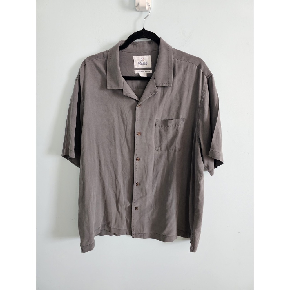 28 Palms Hawaiian Shirt Solid‎ Gray 100% Silk Relaxed Men Size L